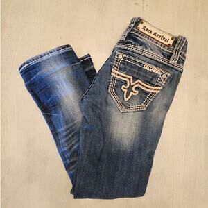 Rock Revival Women's Denim Jacklyn Capri SZ 25 Western Country Rhinestones